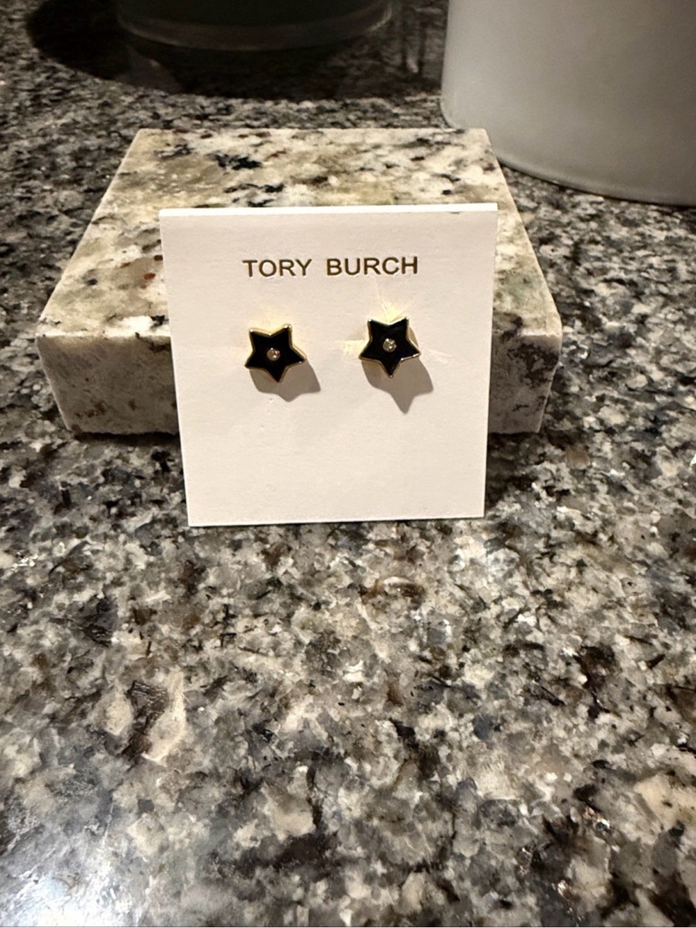 Tory Burch Black and Gold Star Stud Earrings